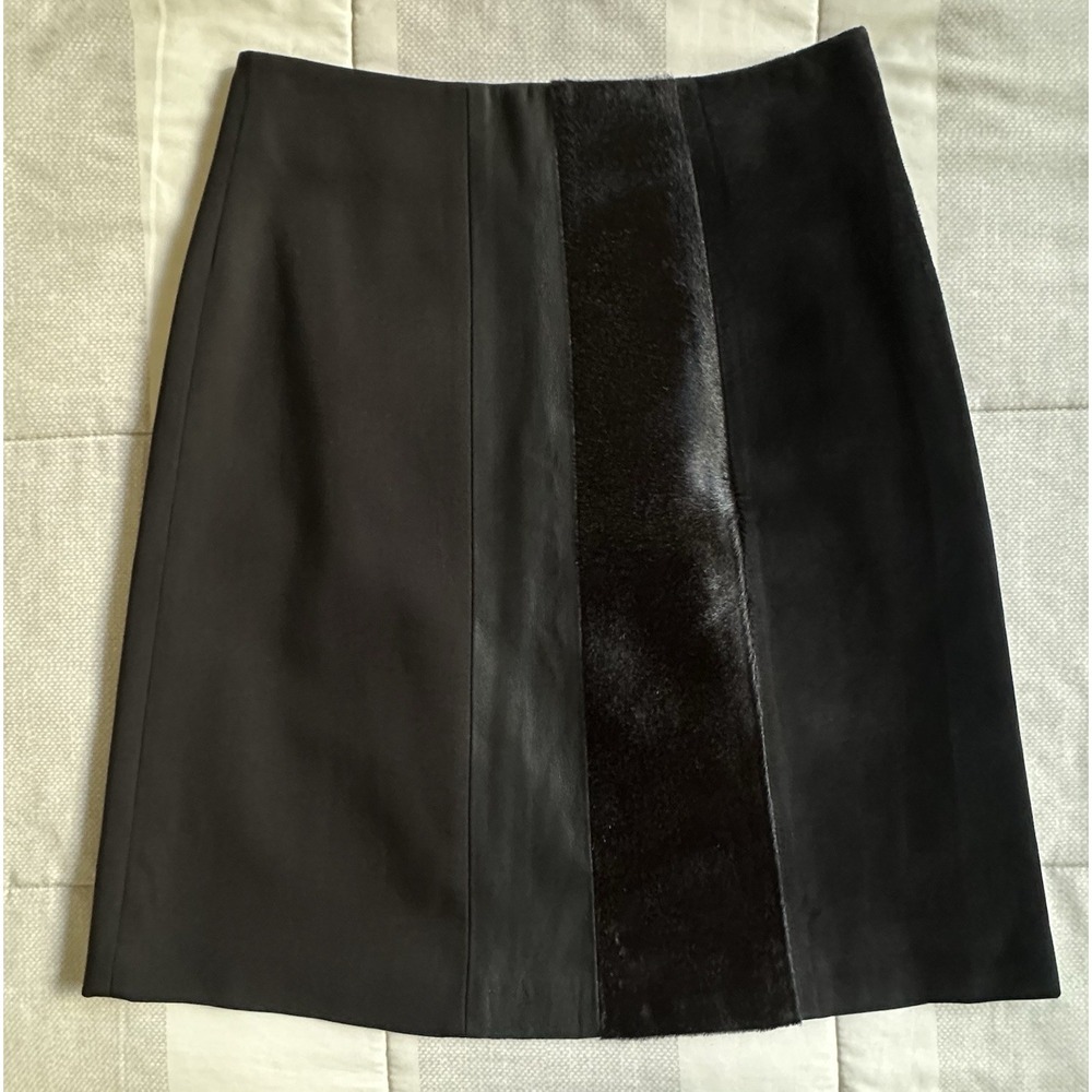 Theory Skirt Womens Size 4 Black Lamb Leather Calf Hair Suede A Line USA